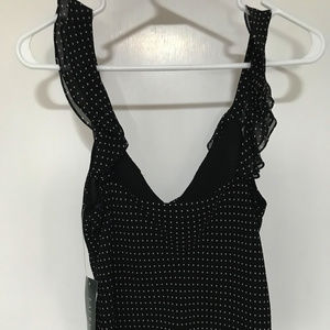Black with White Pin Dots Sleeveless Silk Blouse